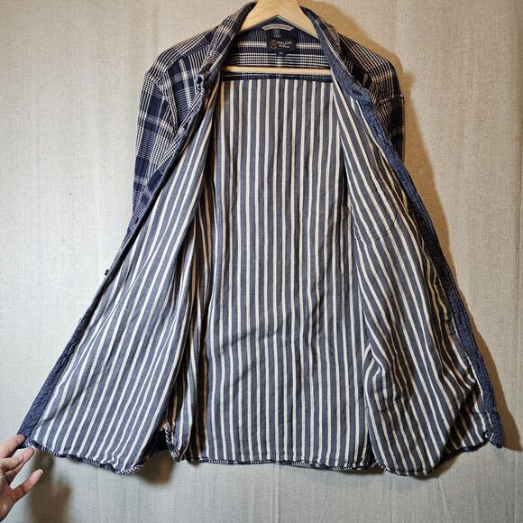 Wallin & Bros Blue White Plaid Double Layer Button-up Mens long sleeves Size XXL - Picture 9 of 11